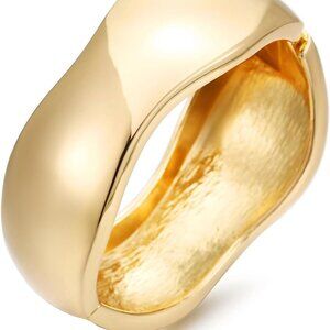 Gold Chunky Bangle Bracelet for Women, Wide Irregular Cuff, Elegant & Fashionabl